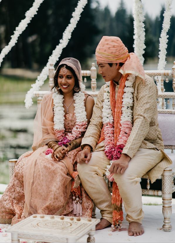 A photo of a couple getting married in an Indian wedding